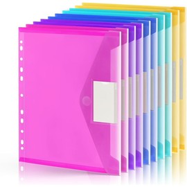 MEISO 10 Bolsillos para Carpeta A4 Transparentes con Etiqueta en 5 Colores,Sobres de Plástico para Organizar Documentos, Escuela, Hogar u Oficina (5 Colores)