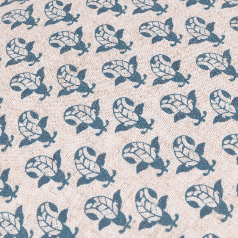 furn. Lulah Block Printed Ruffle Cushion Cover - Linen/Blue -