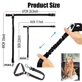 Dog Seat Belts For Cars Uk, Adjustable Safety Elastic Lead Harness for Cars，Anti Shock Elasticated Cushioned Leash Durable and Heavy Duty(Black)