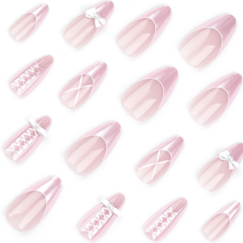 Pokengda Diseño De Uñas A Presión Con Forma De Almendra,