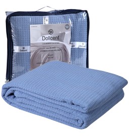 DOLLCENT 100% Soft Premium Combed Cotton Thermal Blanket– Queen Blanket– Soft Cozy Warm Cotton Blanket– Bed Throw Blanket– Queen Bed Blankets– All Season Cotton Blankets– Blue Queen Cotton Blankets