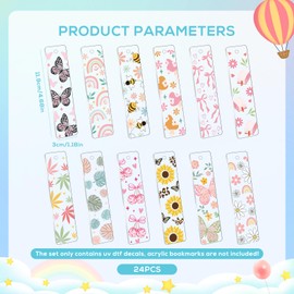 Luvsweeets UV DTF Bookmark Stickers - 24 Sheets Flower UV DTF Decals for Acrylic Bookmarks Butterfly UV DTF Wraps Bee Rub on Transfer Stickers DIY Blank Bookmarks Book Lover Gift