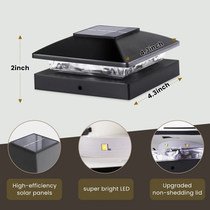 Jofios Solar Post Cap Lights Outdoor 16pack Black Waterproof Solar