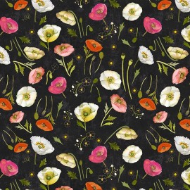 Clothworks Poppy Dreams Digital Tossed Poppies Y3987-3 Black fabric BTHY Sue Zipkin