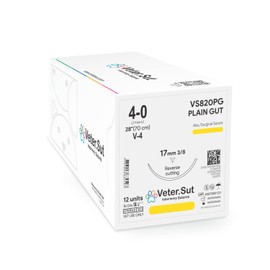 VeterSut Plain Gut, 4-0, 3/8 17mm Reverse Cutting, 12 Count, Veterinary Use
