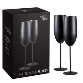 Oak & Steel - 2 Black Matte Champagne Flutes 280ml Stainless Steel Black Matte Prosecco Glasses with Gift Box