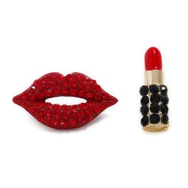 Sexy Red Lips Stud Earrings Full Crystal Pink/Red Lips Earrings Charm Rhinestone Lips Earrings Gift for Valentine's Day (lipstick with lips earrings) (B)