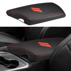 INTGET Car Center Console Armrest Cover for Dodge Challenger Accessories 2023 2022 2021 2020 2019 2018 2017 2016 2015 Interior Arm Rest Seat Cover Middle Console Cover Lid Protector Pad (Red Stitches)