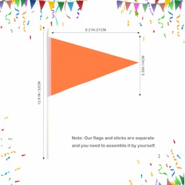 Lebei 12Pack Small Orange Pennant Stick Flag Mini Triangle Blank DIY Graffiti Hand Held 5x8 Inch Flags with Solid Pole
