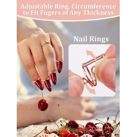 EBANKU Wudu Nail Ring for Acrylic Nails, Adjustable Fingernail Rings with 120 Pieces Nail Glue, Reusable Nail Ring Set for Artificial Nails, Nail Art Decoration (Rose Gold & Black)