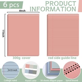 gisgfim 6 Pcs Neutral Top Bound Spiral Notebooks 8.5" x 11" College Ruled Aesthetic Legal Pad Steno Pads Colored Paper Assorted Covers Wirebound Notepad for Writing School Office Supplies