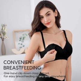Vinfact 3 Pack Nursing Bras for Breastfeeding Seamless V Neck Maternity Bra Women Pregnancy Breastfeeding Bra - M,Black/Nude/Grey