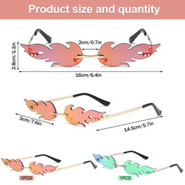 Pack of 2 Flame Sunglasses, Novelty Party Glasses, Women Men, Festival Sunglasses, Women's Hippie Glasses, Fashion Frameless Unisex Glasses, for Punk Masquerade Summer Party Music Festival Party
