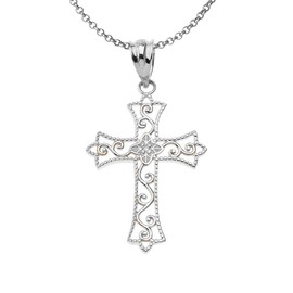 925 Sterling Silver Diamond Filigree Holy Cross Pendant With 22 Inch Chain