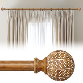 Imitation Wood Grain Leaf Pattern Curtain Rods,Size：36''-88''