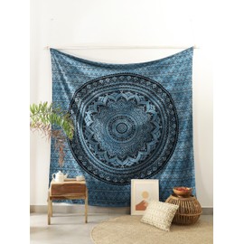 Popular Handicrafts Queen Mandala Hippie Tie dye Psychedelic Ombre Tapestry Wall Hanging - Indian Maditation Gypsy Bohemian Hippy Dorm Room Decor Blue 81x88 Inch