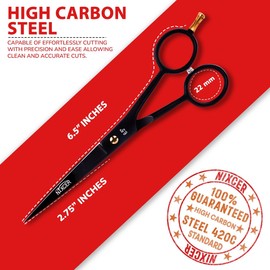 Nixcer Professional Super Cut Hairdressing Scissor for Saloon & Home- High Carbon Stainless Steel with Pointed Tip for Precision Cutting (Black, 6.5")