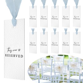 Clabby 12 Pack Reserved Chairs Hanging Signs with Ribbon for Wedding Reception Party Restaurant This Row Is Reserved Signs for Wedding Church Events Pews Chair (Blue)
