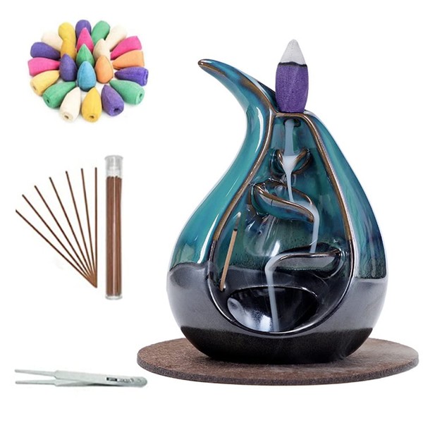 Ceramic Incense Holder Backflow Handcraft Incense Burner with 30 Incense