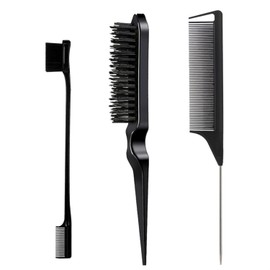 Comb Set, Black comb,3 Pcs. slick back hair brush,Slick Back Brush with Edge Brush, styling comb for kids for middle part，Rat Tail Comb, Teasing Brush Set for Smoothing brush Baby Hair