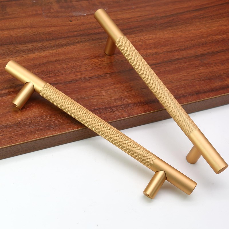 Cjueiom 6 Pack Gold Cupboard Handles - 128mm Hole Center