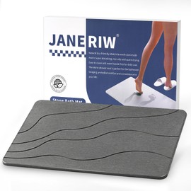 JANERIW Stone Bath Mat, Dries Quickly Diatomaceous Earth Stone Bath Mats for Bathroom, Easy to Clean, 23.5" x 15.5" Dark Gray-Wave