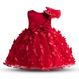 Nileafes Princess Girl Birthday Party Tutu Dress Toddler Girls 3D Butterfly Applique Pageant Ball Gown 3Y (2-3 Years,064-Red)