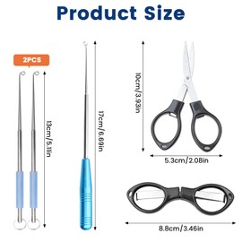 TPTGIAR 3 Pieces Fishing Disgorger, Quick Unhooking Disgorger Fishing with Folding Scissors, Stainless Steel Fishing Hook Remover, Portable Fishing Accessories for Small Large Fish Hook