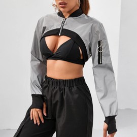 Ypser Reflective Rave Top Crop Top Shrug Techwear Shirt Rave Outfits For Women Silver