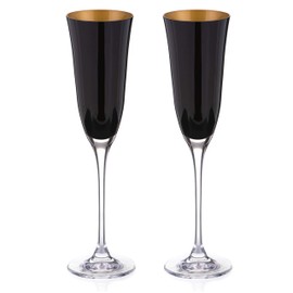 DIAMANTE Oro Black Champagne Flutes - 'Oro Black' Collection - Pair of Black/Gold Crystal Champagne Flutes