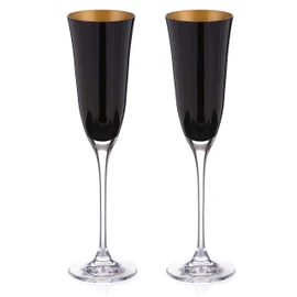 DIAMANTE Oro Black Champagne Flutes - 'Oro Black' Collection - Pair of Black/Gold Crystal Champagne Flutes