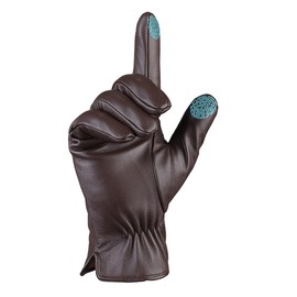 MGGMOKAY Mens Leather Gloves Lambskin Touch Screen Gloves Warm Cashmere Lined,Brown,XXL