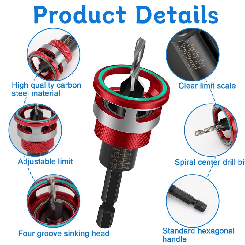 NCTNCX Countersink Drill Bit Set 6 Pieces 2.8 mm, 3.2