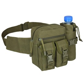 DONGKER Bum Bag with Bottle Holder, Tactical Waist Bag, Waterproof Belt Bag with Water Bottle Holder for Men and Women, Hiking, Running, Camping, Trekking, Cycling