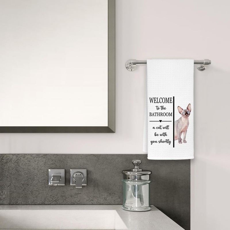 EXUQO Funny Bathroom Hand Towels Dishcloths for Cat Mom Dad