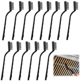 Mini Edelstahl Drahtbürsten Set, 15 Stück Klein Metallbürste mit Aufhängeloch, Drahtbürste mit Gebogenem Kunststoffgriff, Rost Drahtbürsten, zum Reinigen von Rost, Metallwerkstücken, Fettigem Schmutz