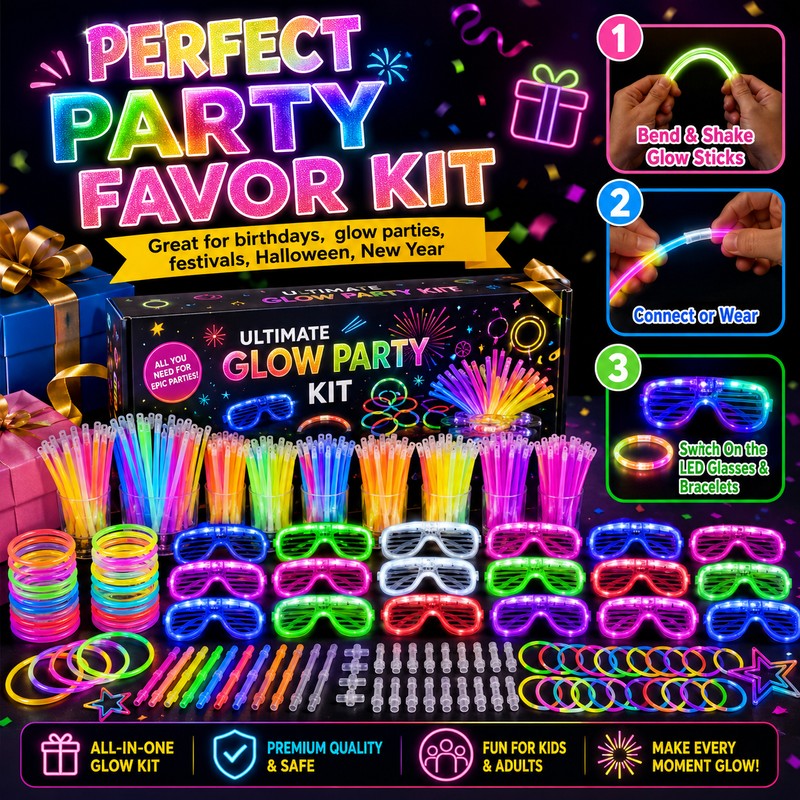 283-Piece Glow Party Favor Set for Night Events – LED