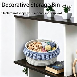 Round Storage Basket, Small Decorative Storage Bin for Bedroom, Kitchen, Office, Bathroom, Countertop Organizer, 8.3”D x 4.7”H