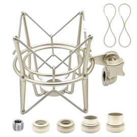 SUUNTOK AT2020 Shock Mount Universal Microphone Holder Spider Recording Mic Shockmount Stand Compatible with Many Condenser Mics Like Rode NT1-A NT2-A Procaster MXL 990 770 U87 (Champagne)