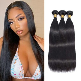 100% Unprocessed Human Hair Straight Bundles 12a Human Hair Extensions Natural Color Black 3 Bundles 22 24 26 Inch