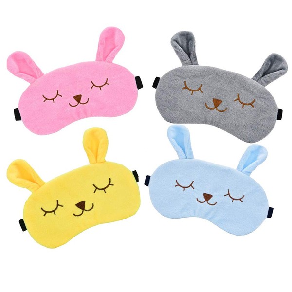 4 Pieces Animal Sleeping Mask, Rabbit Eye Mask, Soft Plush Blindfold, Rabbit Sleeping Mask, Eye Shade Cover, Blindfold (4 Colours)