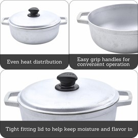 IMUSA 2.6 Quart Traditional Natural Made in Colombia Caldero with Lid for Cooking and Serving, Silver