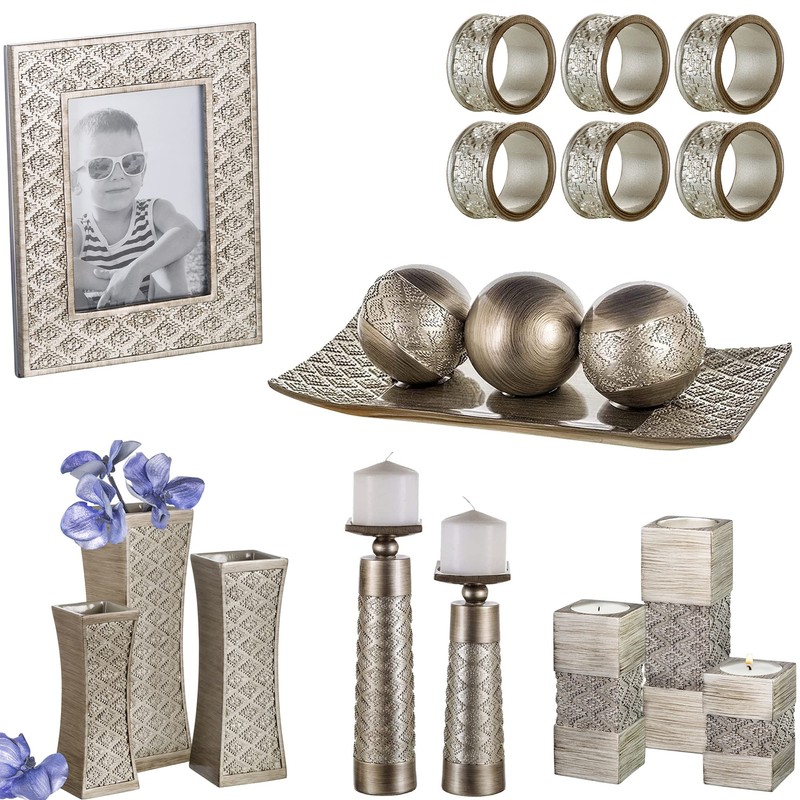Creative Scents Dublin Silver Decorative Tray and Orbs Balls Set