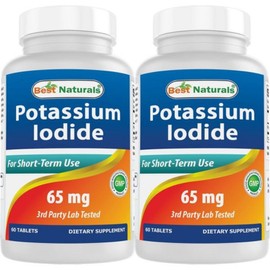 Best Naturals Best Naturals Potassium Iodide 65mg 130mg per 2 tablets - Dietary Supplement 60 Tablets, 1 Count / Best Naturals 베스트 내추럴스 요오드화 칼륨 65mg2정당 130mg - 식이 보충제 60정, 1개