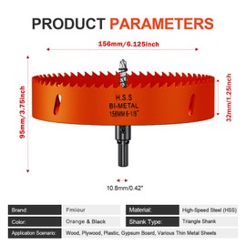 6 1/8 inch Hole Saw with Dust Bowl for 6 inch Recessed Light, 6-1/8 Hole Saw for Can Lighting,155MM Drywall Hole Saw Dust Catcher(6 1/8,Orange)