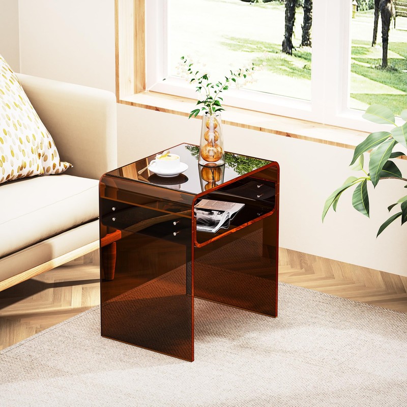 solaround Clear Acrylic End Table 2-Tier Bedside Nightstand for Living