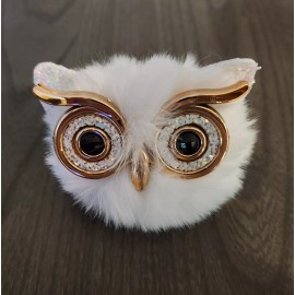 Unbranded KEYRING with CLIP CLASP SMART OWL Faux Fur Bling Gold-Tone WHITE NEW