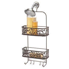 iDesign Vine Metal Wire Hanging Shower Caddy, Extra Wide Space for Shampoo, Conditioner, and Soap with Hooks for Razors, Towels, and More, 10.5" x 4.5" x 25"