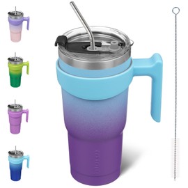 BJPKPK - Vaso de 20 onzas con mango y pajita de acero inoxidable con tapa, Ocean Dream