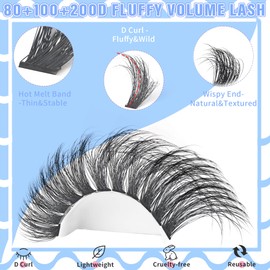 Fluffy Lash Clusters 80D+100D+200D Thick Cluster Eyelash Extensions 12-20MM Wispy Eyelash Clusters 208 Pcs Volume Eyelash Extensions D Curl Individual Lashes Cluster DIY at Home by INSPEAUTY